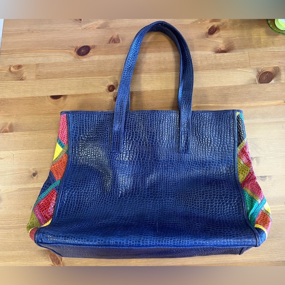 1980’s Unique Colorful Patchwork Leather Tote. Made in Italy - Picture 9 of 9